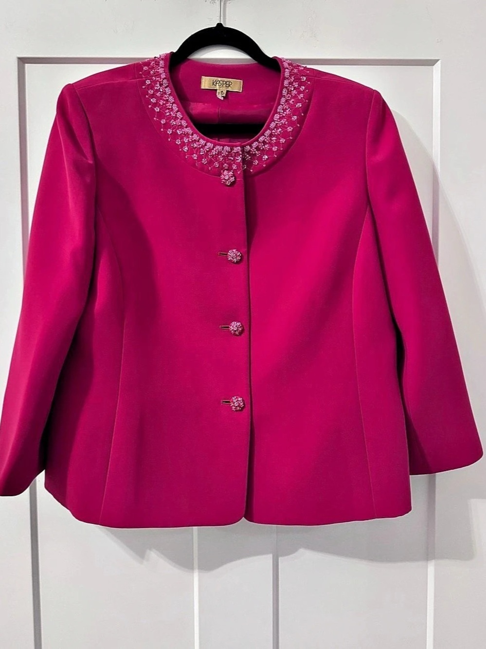 Kasper Beaded Neckline Jacket in Pink Like New